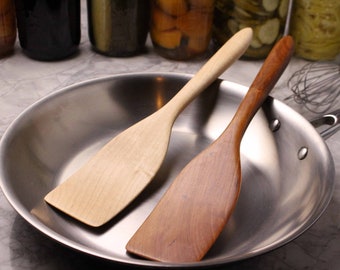 medium handmade wooden spatula for stirring and turning carved from Black Walnut wood.