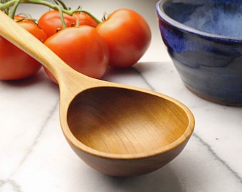 Wooden spoon ladle for serving stew and Chili of Cherry, Walnut, or Maple.