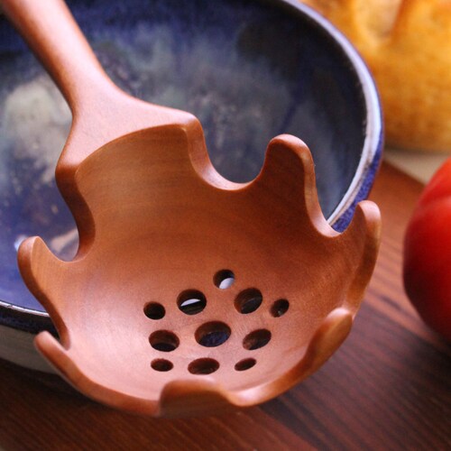 Handmade Wooden Pasta Strainer Spoon Kitchen Utensil of Cherry Etsy
