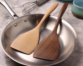 Handmade wooden spatula cooking utensil for turning and stirring