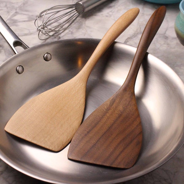 Handmade wooden spatula cooking utensil for turning and stirring