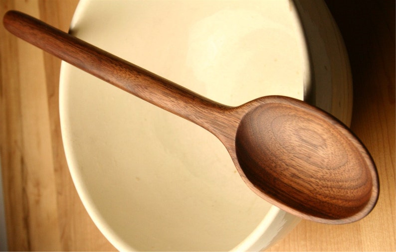 Heavy duty wooden mixing spoon kitchen utensil of Black Walnut wood