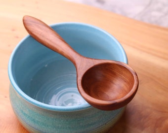 Handmade treenware wooden coffee scoop and 1 tablespoon measure carved from salvaged Apple wood