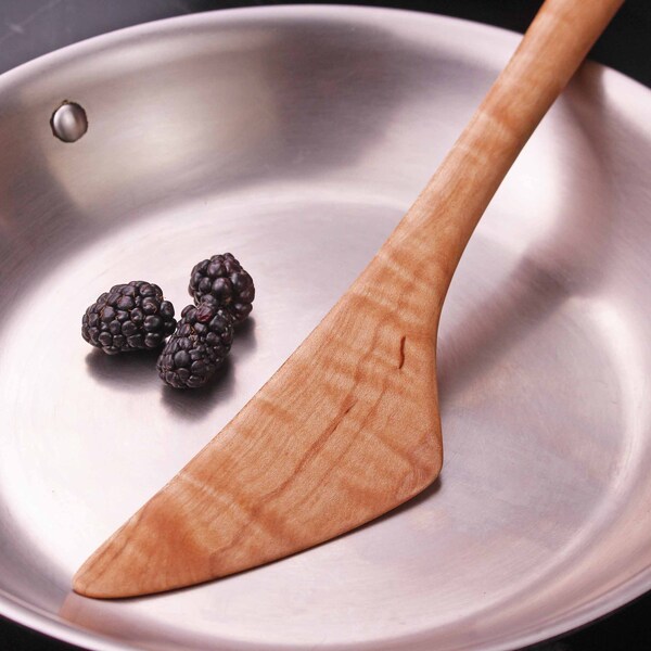 Curly Maple wood treenware spatula for sauteing and stirring