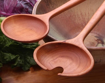 Cherry wood hand carved treenware salad serving set