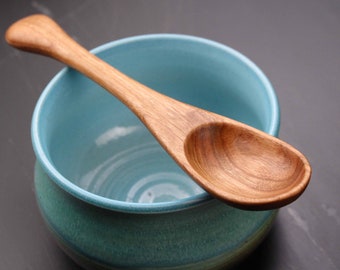 Handmade treenware wooden salsa or condiment spoon kitchen utensil carved from Cherry wood