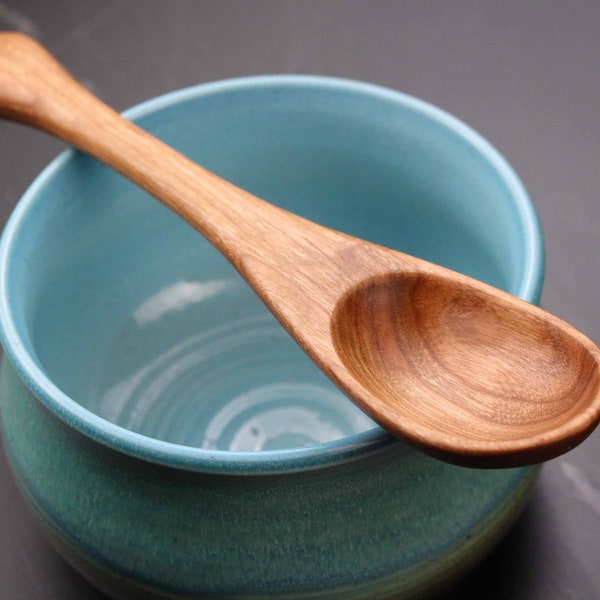 Handmade treenware wooden salsa or condiment spoon kitchen utensil carved from Cherry wood