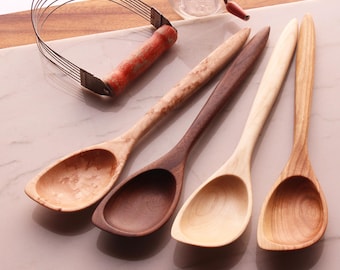 Handmade wooden spatula spoon carved from Cherry, Walnut, Maple, or Bird's Eye Maple