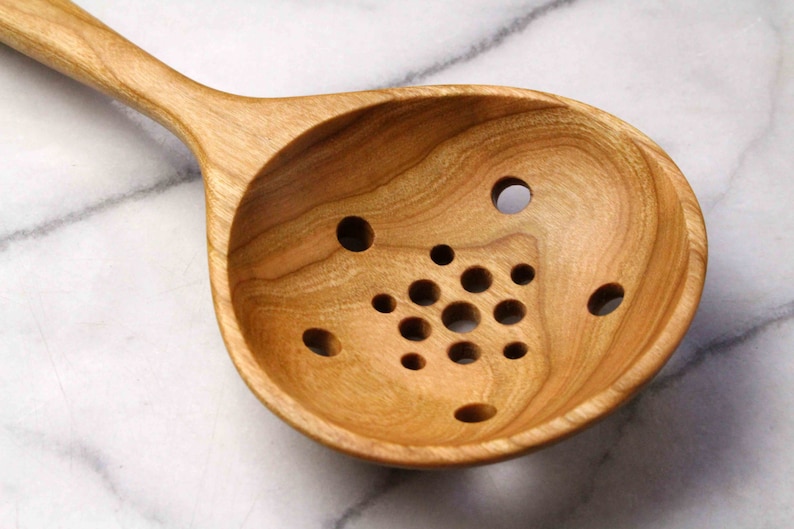 Wooden Colander Spoon Kitchen Utensil Hand Carved From Black Etsy