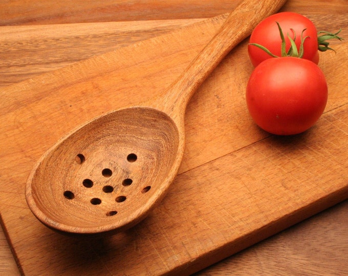 Large Wooden Colander Spoon Hand Carved From Mesquite Wood for Etsy