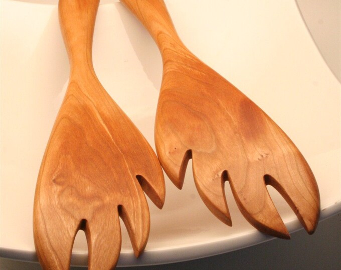 Wooden Salad and Pasta Serving Utensils Carved From Black Etsy