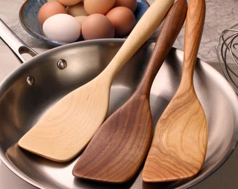 Handmade wooden stirring spatula carved from Walnut, Cherry, or Maple