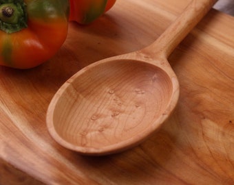 Large handmade treenware stirring spoon for large stock pots carved from Bird's Eye Sugar Maple wood