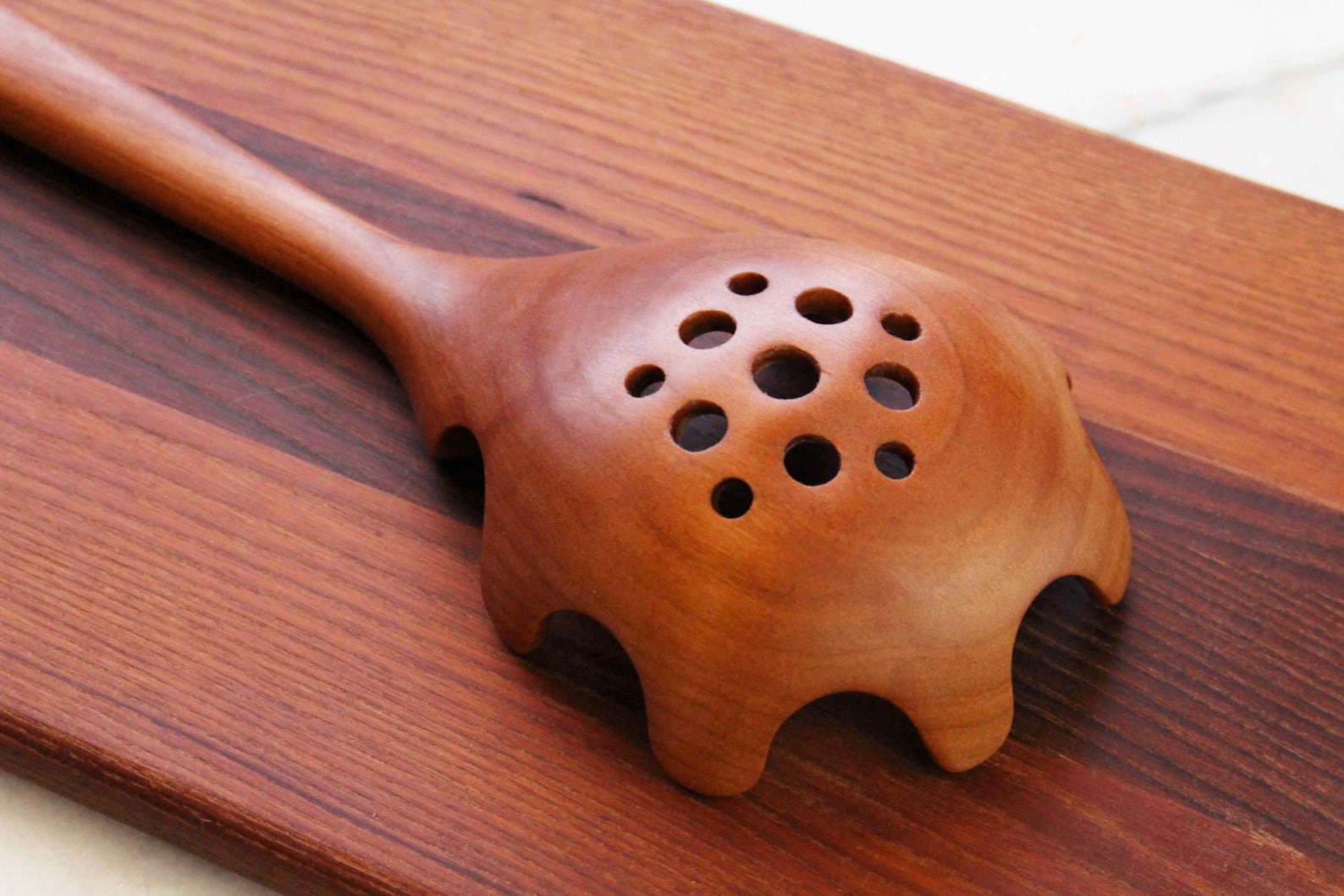 Handmade Wooden Pasta Strainer Spoon Kitchen Utensil of Cherry Etsy