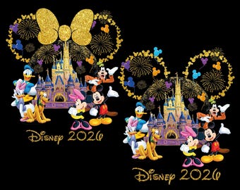 Disney 2026 PNG Glitter Gold Castle Family Trip PNG Spring Break Family Vacation 2026 Magical Kingdom Mouse Head Design, Matching Couple PNG