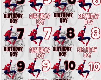 Spiderman Birthday Boy PNG Bundle Superhero Birthday Design for Kids 5-10 Printable Digital Download Kids Birthday Png Black White Versions