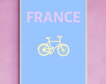 France Bicycle Poster – Colorful Travel Wall Art – French Country Bike Print (Digital Download)