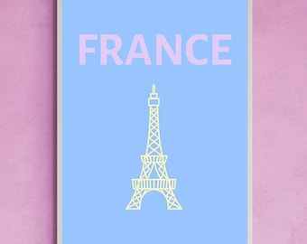 Affiche de la Tour Eiffel en France - Impression de voyage colorée - Art mural emblématique français (téléchargement numérique)
