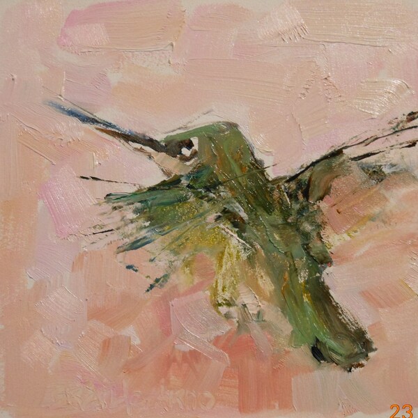 Vera, 4 x 4 inch original oil painting of a Female Hummingbird