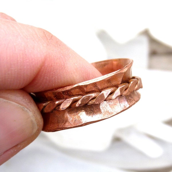 Copper Spinner Ring - Flared Band with Braided Spinner, Eco Friendly