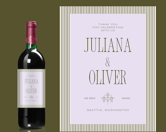 Personalized Wedding Wine Label - Minimalist Striped Design