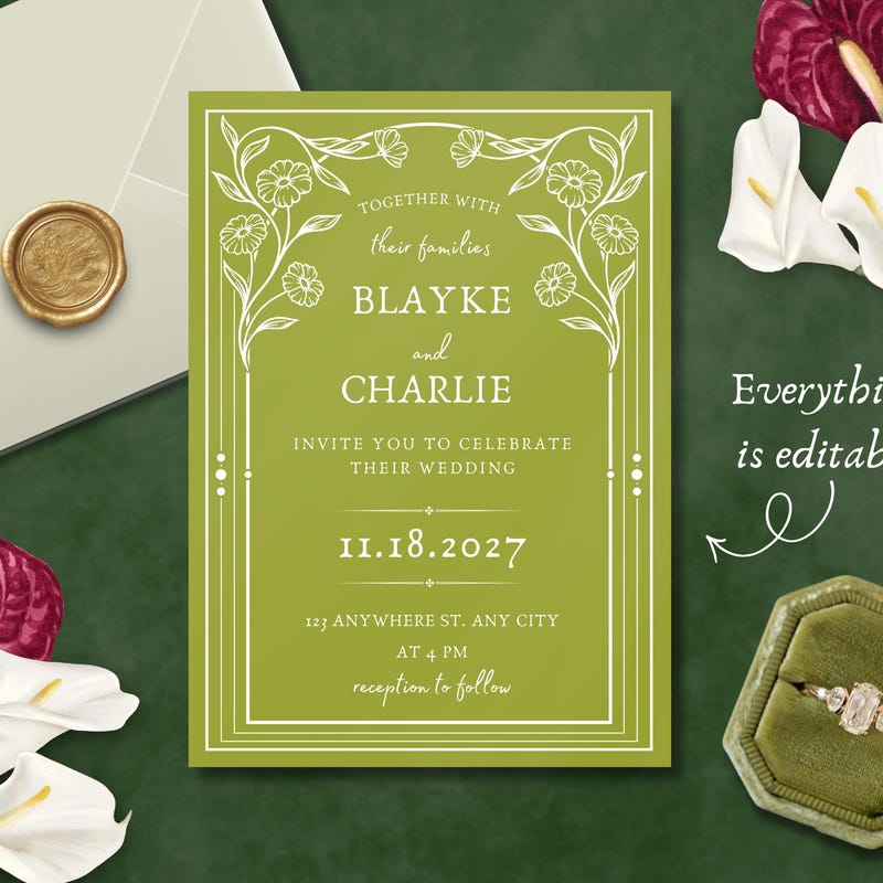 Burgundy and Chartreuse Wedding Invitation - Etsy
