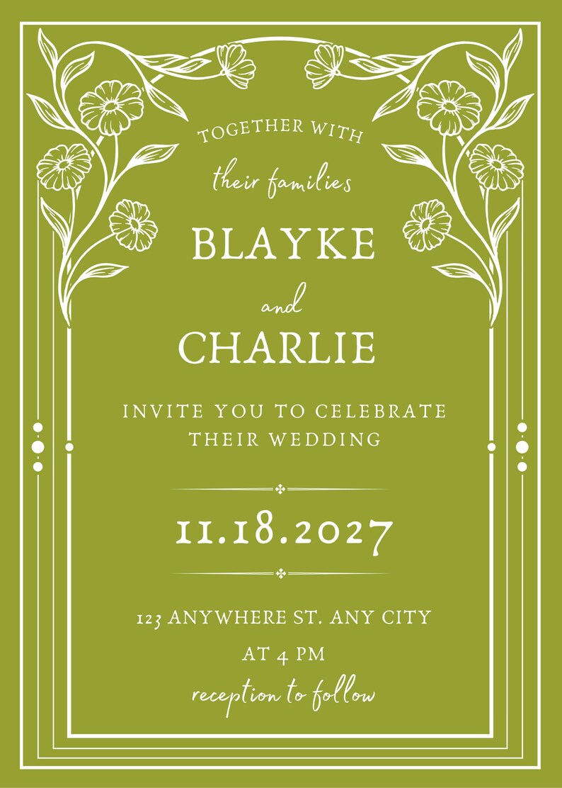 Editable Vintage Floral Wedding Template | Chartreuse Printable ...