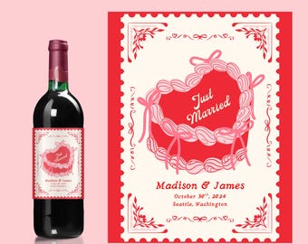 Just Married Custom Wine Label – Personalized Wedding Gift, Newlywed Gift, Reception Favor