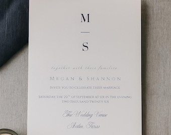 Elegant Navy Wedding Invitation Template: Minimalist Digital Download
