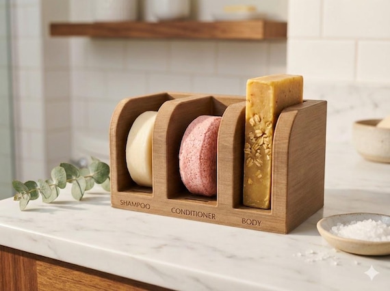 Wood PLA 3D Printed Vertical Shampoo Bar Holder | Eco-Friendly Shower Caddy