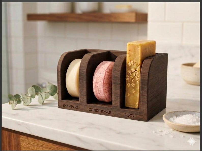 Soporte para pastilla de champú de madera PLA impreso en 3D / Organizador de ducha sin residuos imagen 1