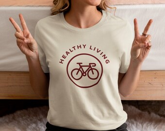 Healthy Living Cycling Shirt, Minimalist Bicycle T Shirt, Active Lifestyle Tee, Fitness Wellness Gift, Unisex Casual Graphic Tee
