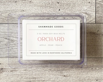 ShanMade Goods - "Orchard" Para-Soy Wax Melts 3 0z. Wax Melts. Macintosh Apple. Pear. Peach. Fruity Fresh Scent