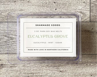 ShanMade Goods - "Eucalyptus Grove" Para-Soy Wax Melts 3 0z. Eucalyptus Peppermint Spruce Cedar Evergreen Earthy Wax Melts