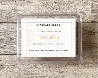 ShanMade Goods - "Tan Lines" Para-Soy Wax Melts 3 0z. Coconut Banana Vanilla Tonka Bean Amber Sandalwood Summer Beach Scent