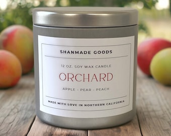 ShanMade Goods - "Orchard" 12 oz. Soy Wax Candle Tin. Macintosh Apple. Pear. Peach. Fruity Fresh Candle