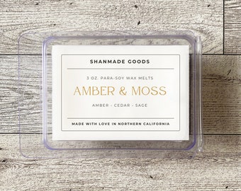 ShanMade Goods - "Amber & Moss" Para-Soy Wax Melts 3 0z. Wax Melts. Amber Moss Sage Camphor Earthy Masculine Scent