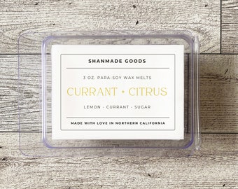 ShanMade Goods - "Currant & Citrus" Para-Soy Wax Melts 3 0z. Wax Melts. Lemon Currant Juniper Peppermint Fresh Fruity Wax Melts