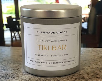 ShanMade Goods - "Tiki Bar" 12 oz. Soy Wax Candle Tin. Pineapple. Orange. Coconut Milk, Strawberries. Tropical Candle