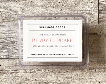 ShanMade Goods - "Berry Cupcake" Para-Soy Wax Melts 3 0z. Wax Melts. Blueberry Strawberry Vanilla Cupcake Dessert Fruity Scent