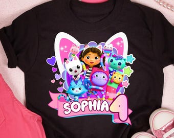 Camiseta personalizada de cumpleaños de casa de muñecas: Fiesta temática de Gabby, regalo para niñas