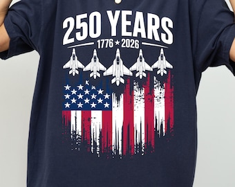 Camiseta Comfort Colors® USA 250 Years, Camiseta patriótica de avión de combate, Camiseta del 250 aniversario de Estados Unidos