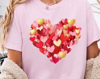 Camiseta de corazón de San Valentín de Comfort Colors, camiseta de amor con pinceladas