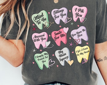 Camiseta de dentista de colores cómodos para San Valentín, camiseta retro con dientes