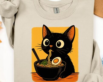 Ramen Cat Sweatshirt, Noodle Cat Hoodie, Kawaii Japanese Anime Cat Sweatshirt, Cat Lover Gift
