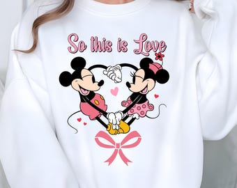 Coquette Bow Disney Mickey Minnie Valentine Sweatshirt, Disney Couple WDW Disneyland Sweethearts, Disneyland Hoodie