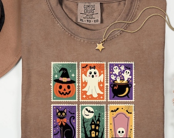 Camiseta de Halloween con gato fantasma y calabaza: Camiseta retro de otoño espeluznante - Colores cómodos