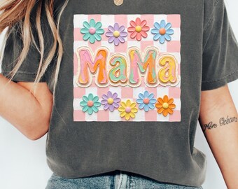 Camiseta Comfort Colors Mama Floral, Camiseta Retro con Estampado de Margarita, Regalo para el Día de la Madre