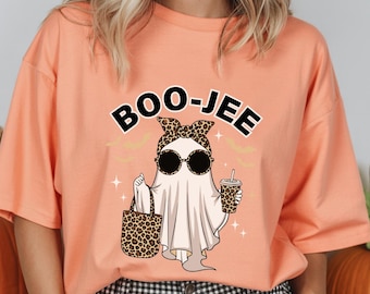 Camiseta Boo-Jee Ghost de Comfort Colors: Estampado de leopardo, divertida camiseta de Halloween