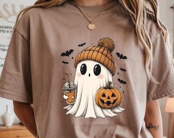 Camiseta de Halloween con colores cómodos y fantasmas, camiseta de temporada espeluznante